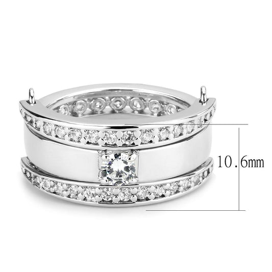 3W1549 - Rhodium Brass Ring with AAA Grade CZ in Clear