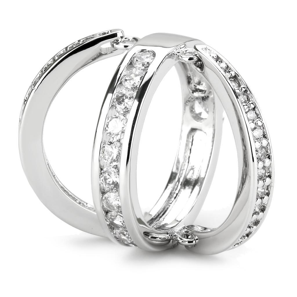 3W1549 - Rhodium Brass Ring with AAA Grade CZ in Clear