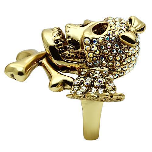 3W005 - Gold White Metal Ring with Top Grade Crystal in Aurora Borealis (Rainbow Effect)